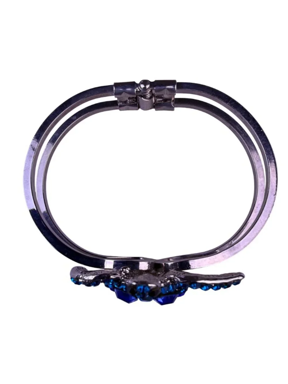 Silver Tone Womens Blue Rhinestone Turtle  Bracelet Adjustable Charm Jewelry